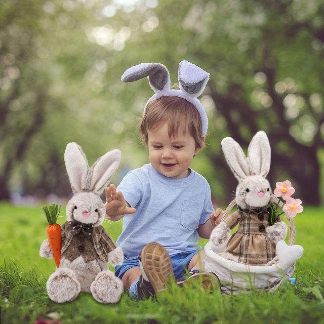 2 Pack Plush Easter Bunny 12.6" Handmade Huggable Rabbits Stuffed Animal