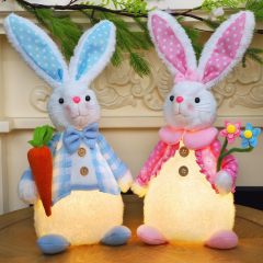 2 Pack Lighted Plush Easter Bunny 12.5" Handmade Huggable Rabbits Stuffed Animal