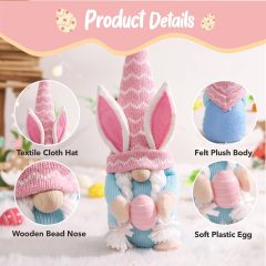 Easter Gnomes Plush Decoration 3 PCS Spring Bunny Dolls with Egg Handmade Easter Gift
