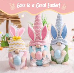 Easter Gnomes Plush Decoration 3 PCS Spring Bunny Dolls with Egg Handmade Easter Gift
