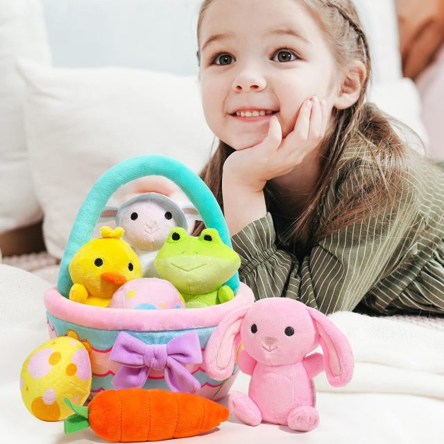 8 Pcs Basket for Easter Plush, Original Style Easter Basket Stuffers Plushies Playset