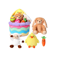 Easter Basket Stuffed Plush Playset with Plush Easter Bunny Chick Carrot Lamb Eggs