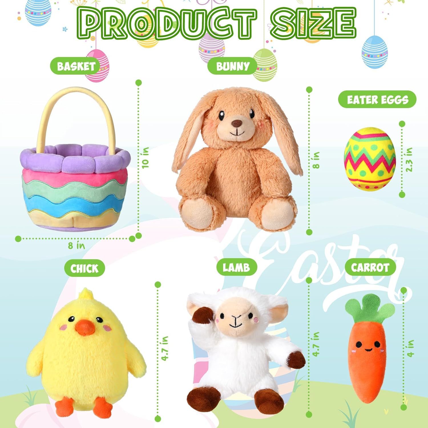 Easter Basket Stuffed Plush Playset with Plush Easter Bunny Chick Carrot Lamb Eggs