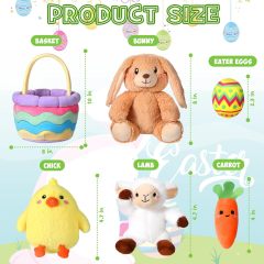 Easter Basket Stuffed Plush Playset with Plush Easter Bunny Chick Carrot Lamb Eggs