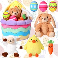 Easter Basket Stuffed Plush Playset with Plush Easter Bunny Chick Carrot Lamb Eggs