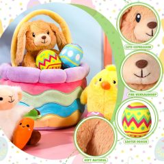 Easter Basket Stuffed Plush Playset with Plush Easter Bunny Chick Carrot Lamb Eggs