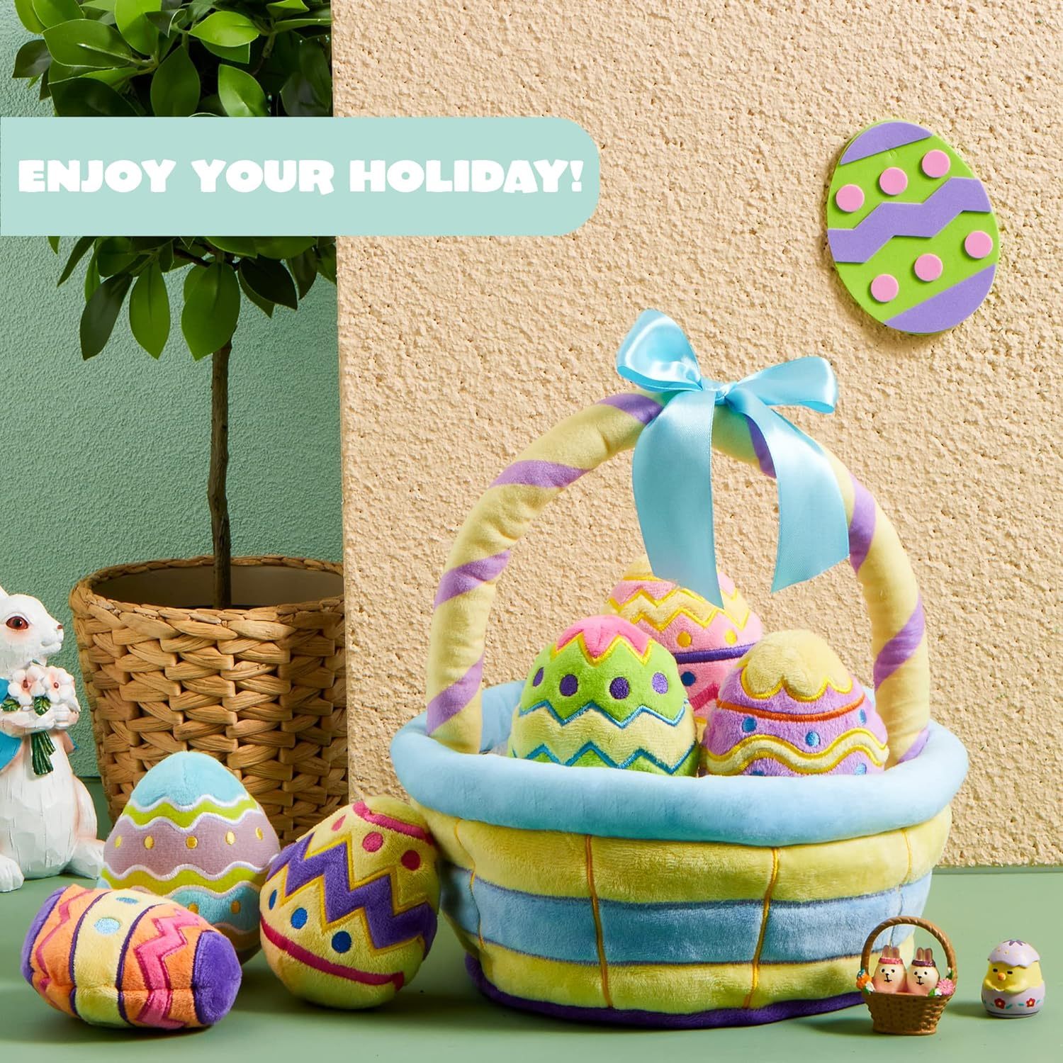 7 Pcs Basket for Easter Baby plushies playset Stuffers Toys for Party Favors, Plush for Toddler & Kids of All Ages