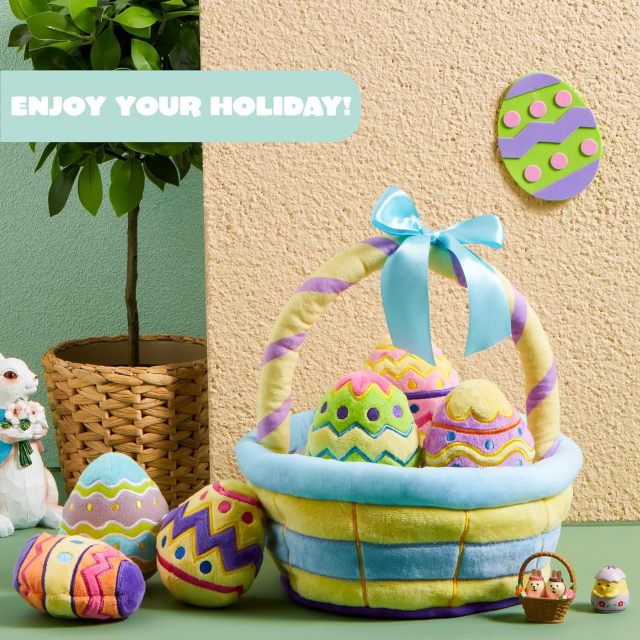 7 Pcs Basket for Easter Baby plushies playset Stuffers Toys for Party Favors, Plush for Toddler & Kids of All Ages