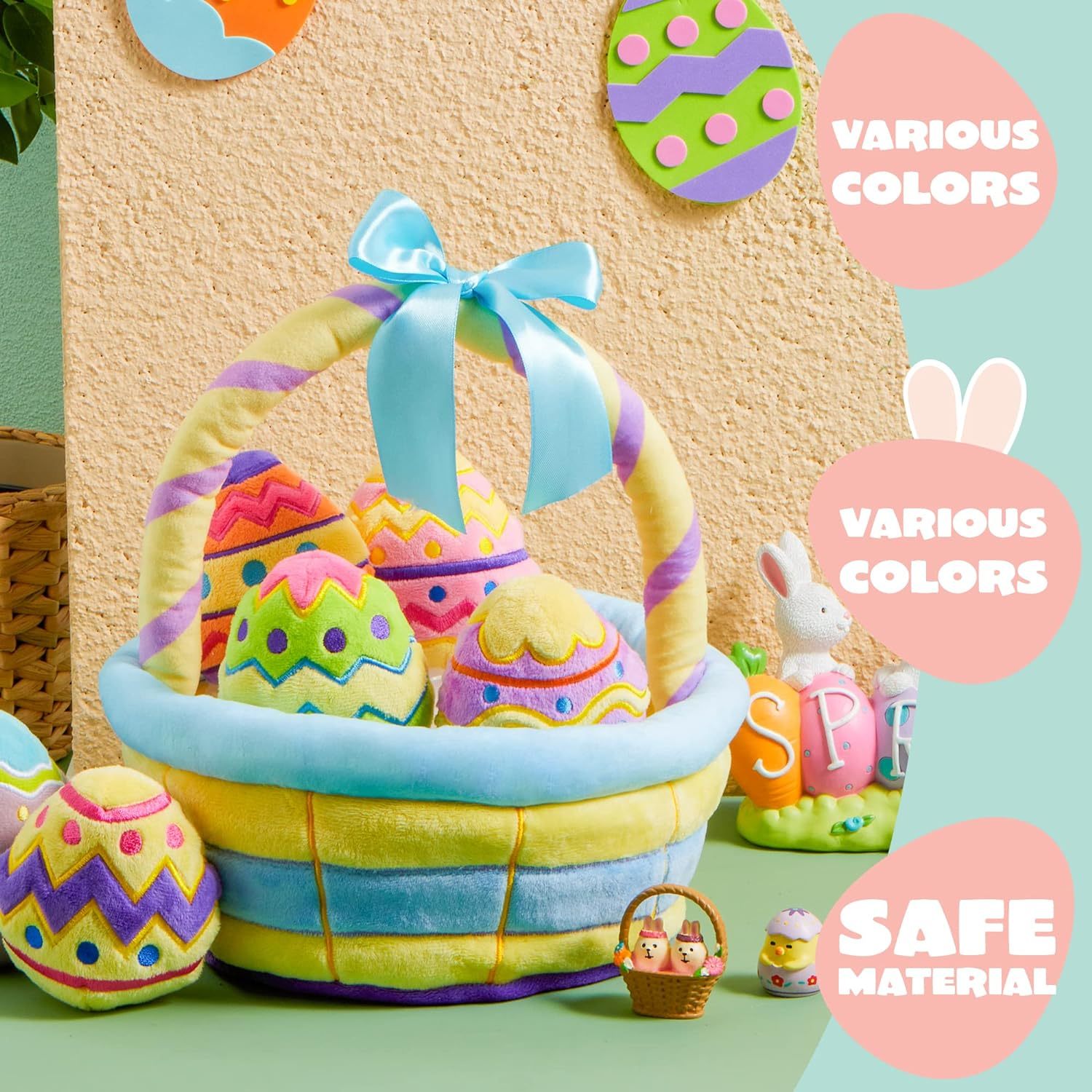 7 Pcs Basket for Easter Baby plushies playset Stuffers Toys for Party Favors, Plush for Toddler & Kids of All Ages