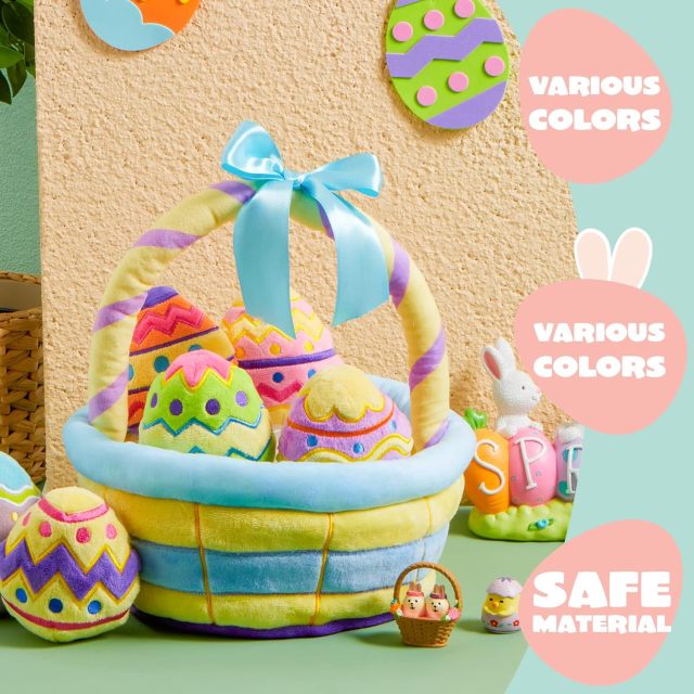 7 Pcs Basket for Easter Baby plushies playset Stuffers Toys for Party Favors, Plush for Toddler & Kids of All Ages