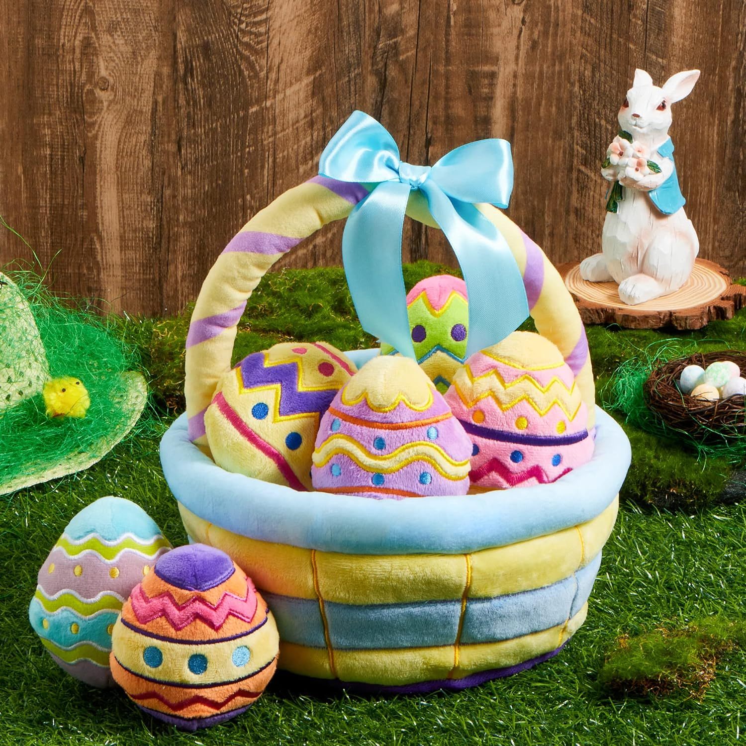 7 Pcs Basket for Easter Baby plushies playset Stuffers Toys for Party Favors, Plush for Toddler & Kids of All Ages