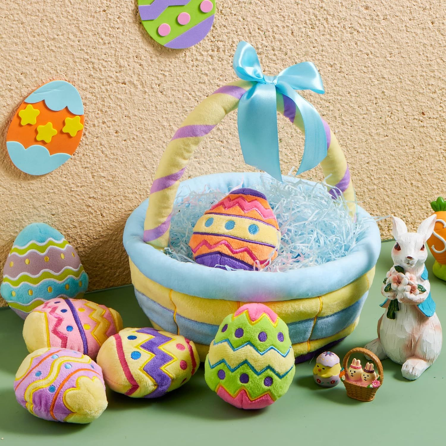 7 Pcs Basket for Easter Baby plushies playset Stuffers Toys for Party Favors, Plush for Toddler & Kids of All Ages