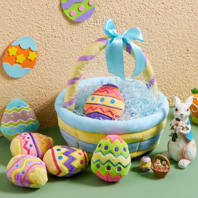 7 Pcs Basket for Easter Baby plushies playset Stuffers Toys for Party Favors, Plush for Toddler & Kids of All Ages