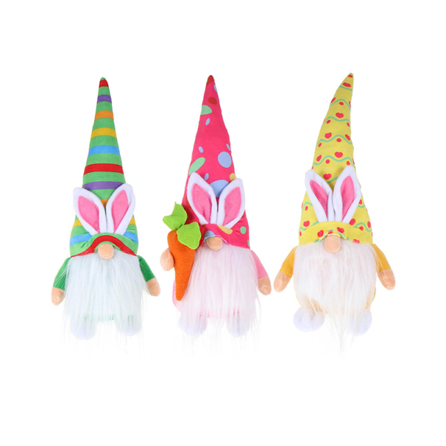 3Pcs Easter Short Plush Rabbit Ear Gnome Dolls Elf Adornments