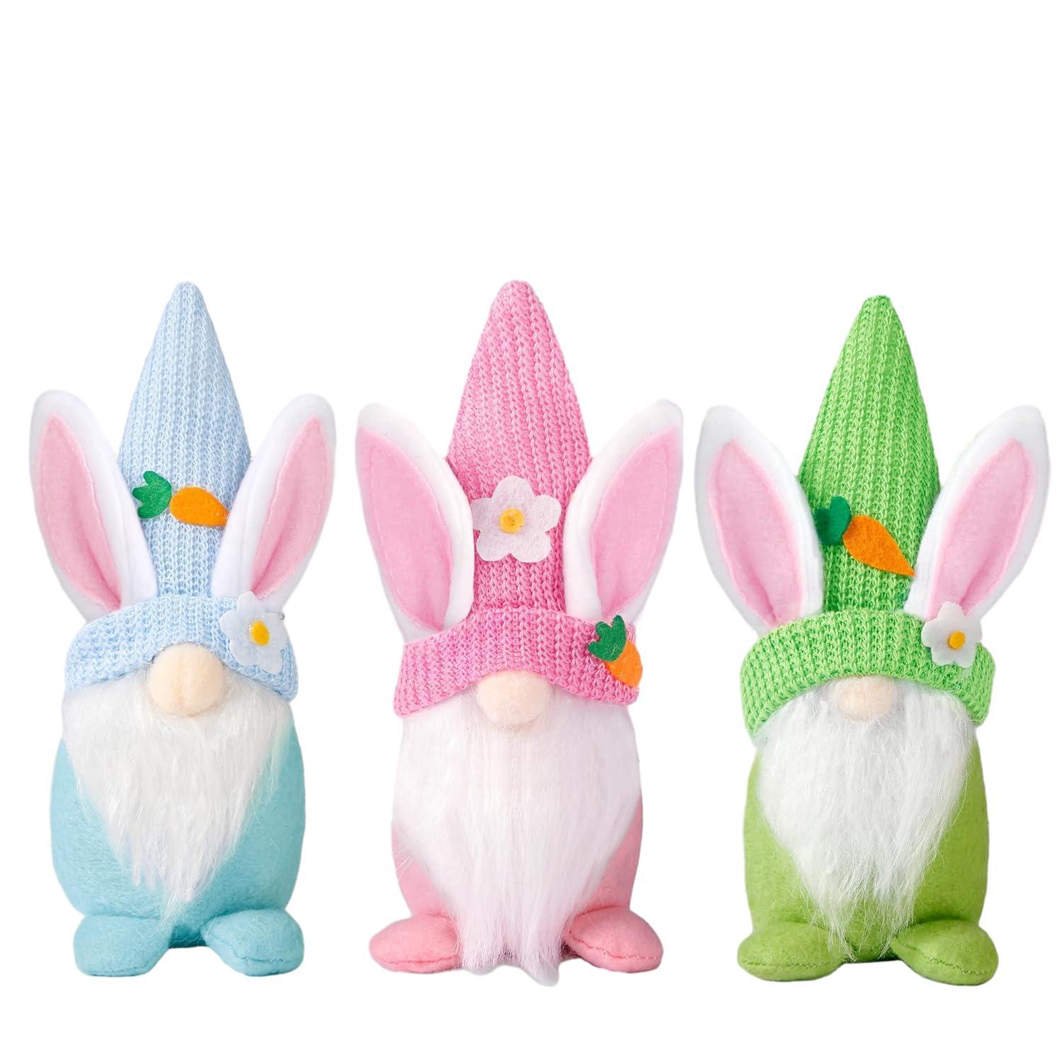 Easter Gnomes Decorations 3Pcs Easter Bunny Gnomes Spring Tomte Nisse Swedish Rabbit Plush Gnomes
