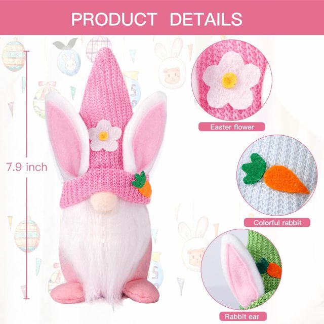 Easter Gnomes Decorations 3Pcs Easter Bunny Gnomes Spring Tomte Nisse Swedish Rabbit Plush Gnomes