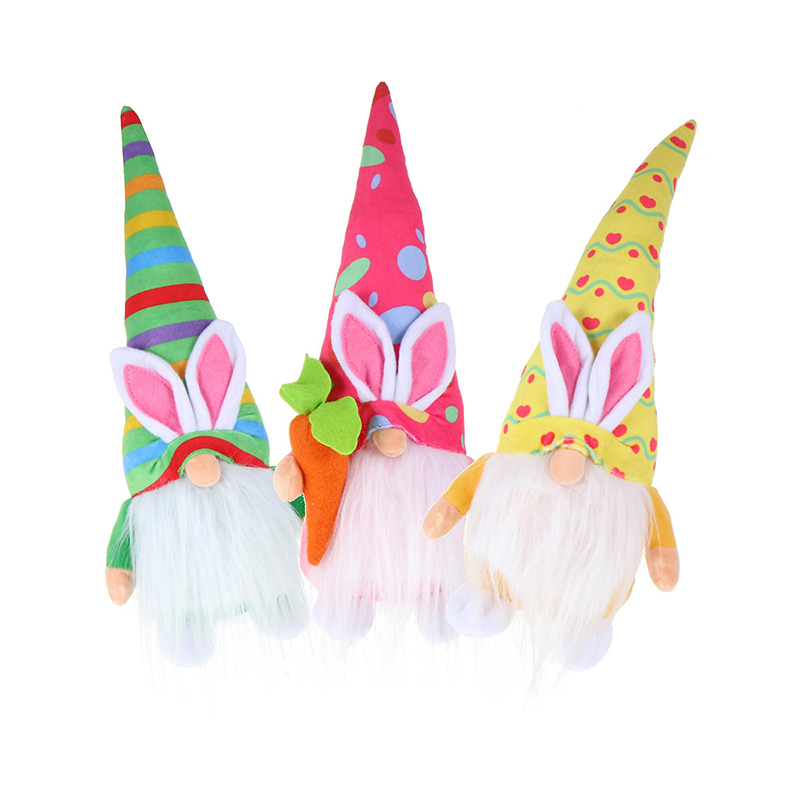 3Pcs Easter Short Plush Rabbit Ear Gnome Dolls Elf Adornments