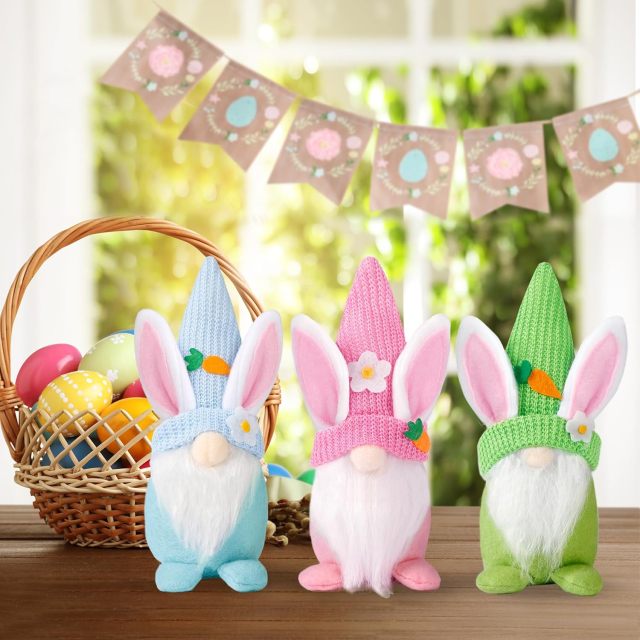 Easter Gnomes Decorations 3Pcs Easter Bunny Gnomes Spring Tomte Nisse Swedish Rabbit Plush Gnomes