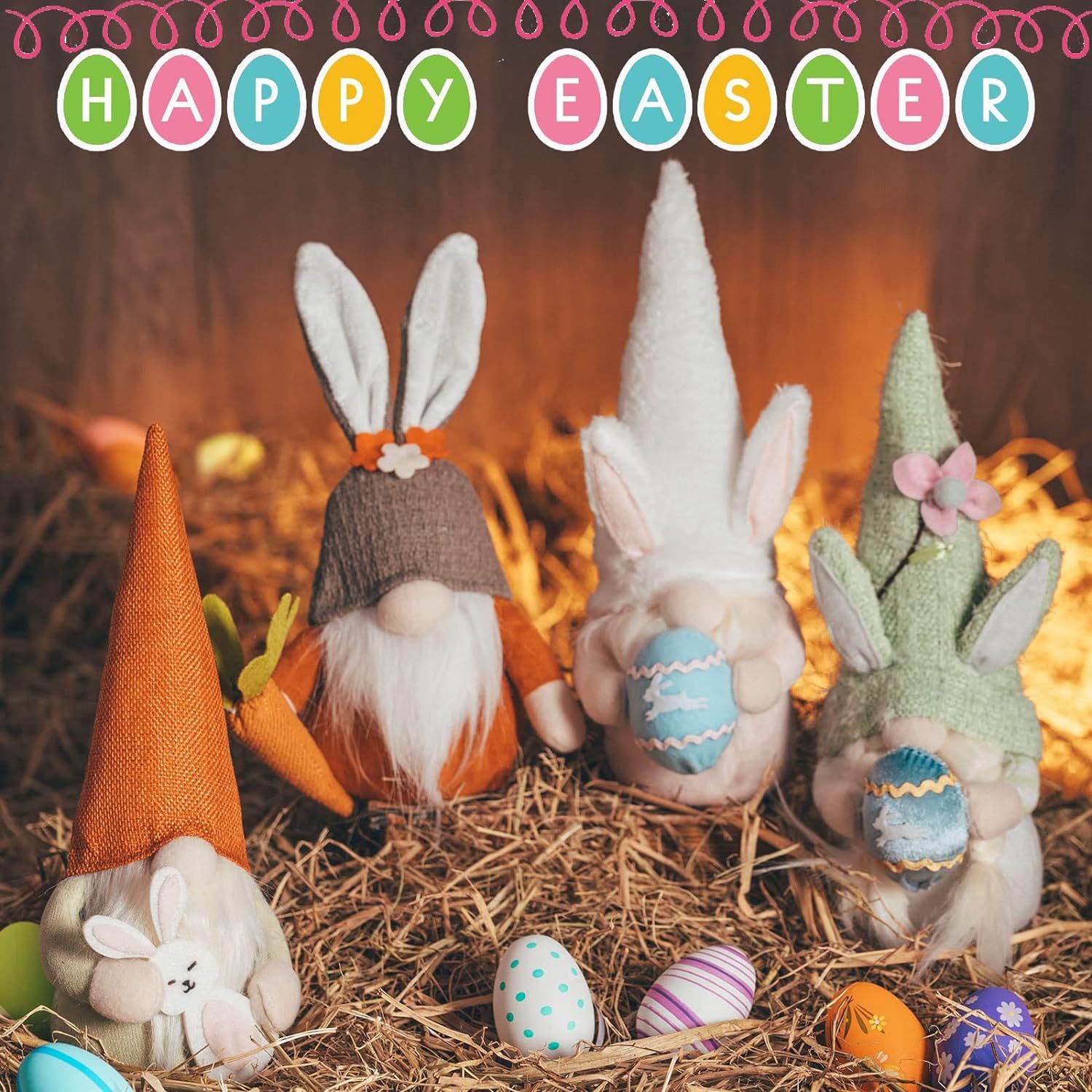 2 Pack Easter Decorations Lighted Plush Bunny on Swing, Hanging Easter Rabbits Couple