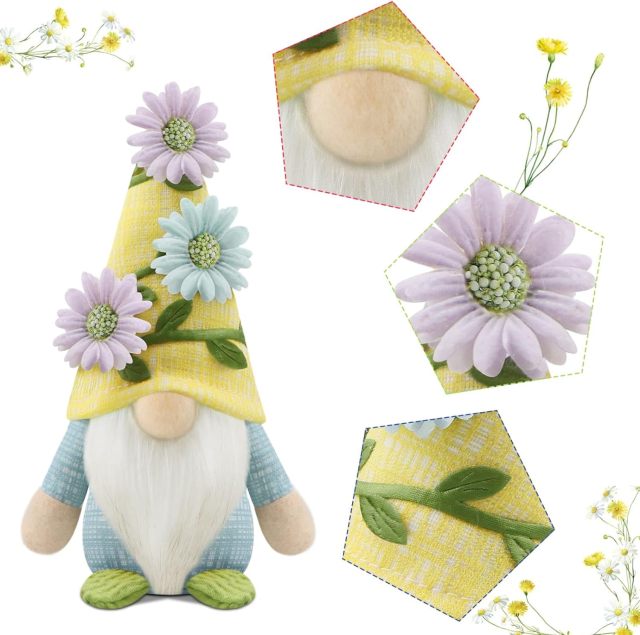 Set of 3 Spring Easter Floral Vine Gnome Plush Stuffed Doll Handmade Spring Summer Decor