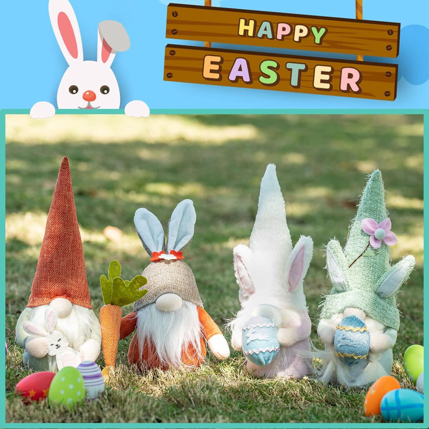 2 Pack Easter Decorations Lighted Plush Bunny on Swing, Hanging Easter Rabbits Couple