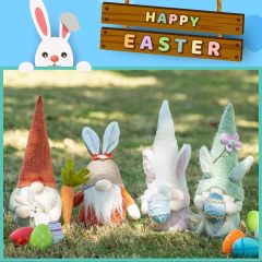 2 Pack Easter Decorations Lighted Plush Bunny on Swing, Hanging Easter Rabbits Couple