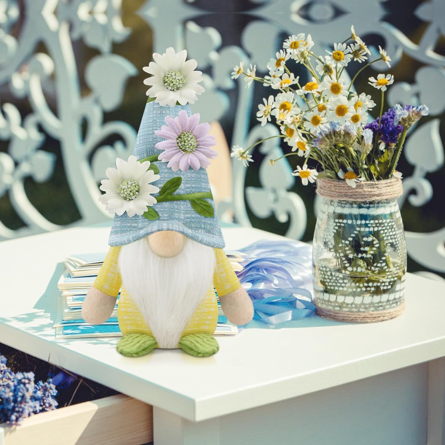 Set of 3 Spring Easter Floral Vine Gnome Plush Stuffed Doll Handmade Spring Summer Decor