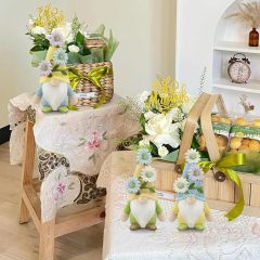 Set of 3 Spring Easter Floral Vine Gnome Plush Stuffed Doll Handmade Spring Summer Decor