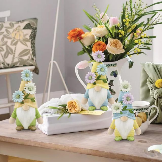 Set of 3 Spring Easter Floral Vine Gnome Plush Stuffed Doll Handmade Spring Summer Decor