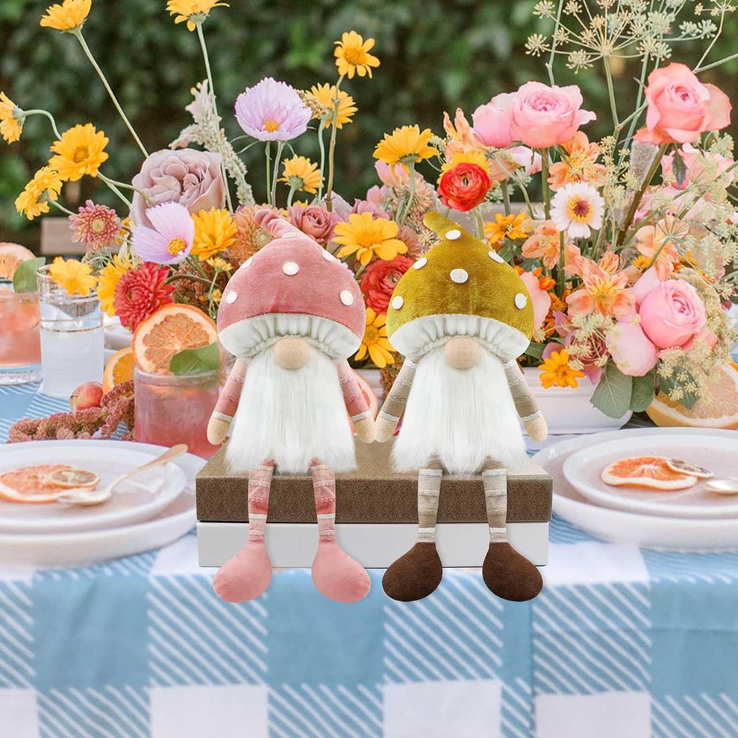 2pcs Spring Easter Decorations Mushroom Gnome Plush Doll