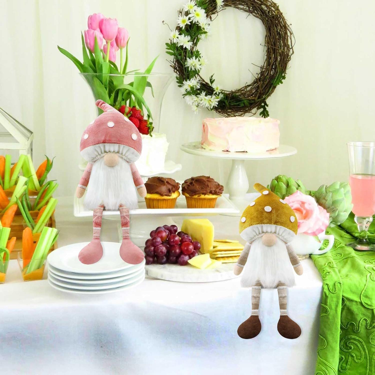 2pcs Spring Easter Decorations Mushroom Gnome Plush Doll