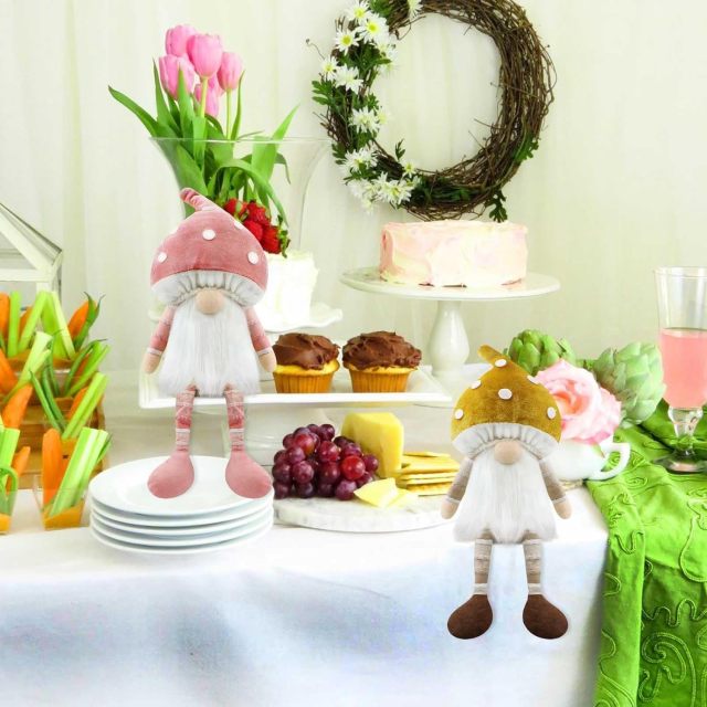 2pcs Spring Easter Decorations Mushroom Gnome Plush Doll