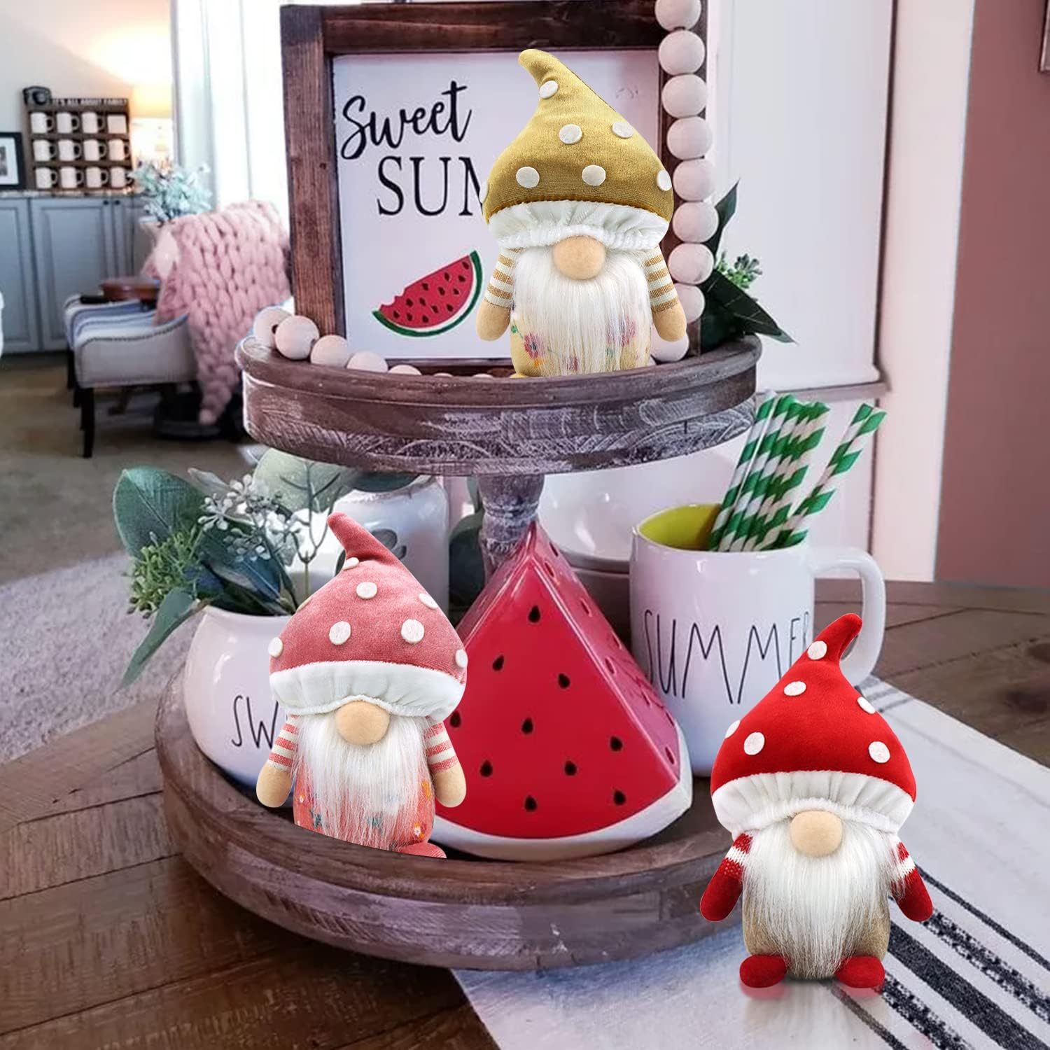 3 Mushroom Gnomes Plush Spring Easter Decoration Gifts Holiday Handmade Stuffed Doll