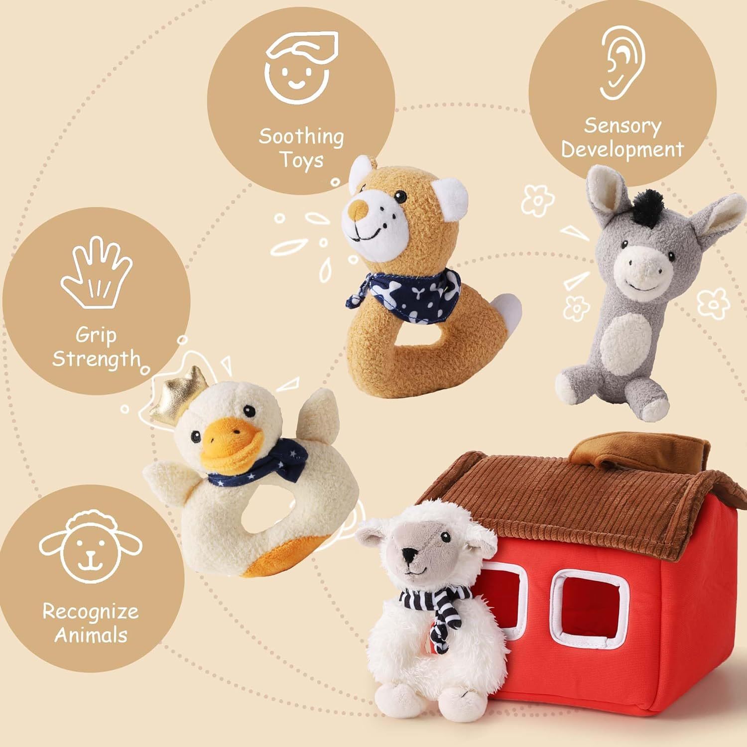 Soft Barn Farm Stuffed Animal Set Infant Hand Sensory Development