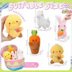 5 Pcs Easter Theme Egg Basket Stuffed Bunny Chick Carrot Alpaca Plush Playset