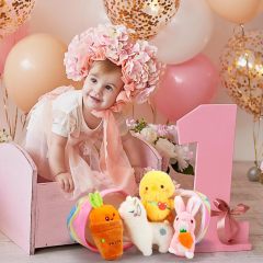 5 Pcs Easter Theme Egg Basket Stuffed Bunny Chick Carrot Alpaca Plush Playset