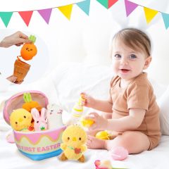 5 Pcs Easter Theme Egg Basket Stuffed Bunny Chick Carrot Alpaca Plush Playset