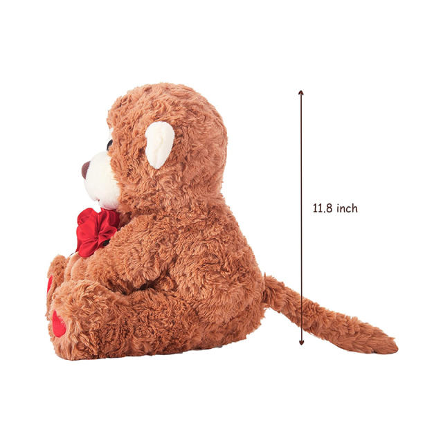 10.6" Soft Bear Stuffed Animal Love Monkey Plush Toy with Bow for Valentine Day