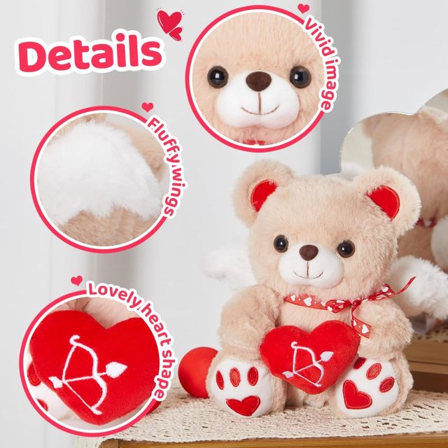 Pink Valentines Teddy Bear Stuffed Animal with Love Heart 8 Inches