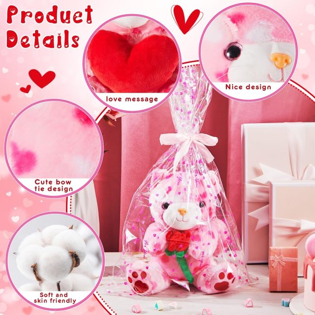 2 Sets Valentines Day Plush Cute Stuffed Heart Cat Animal Toys