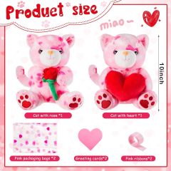 2 Sets Valentines Day Plush Cute Stuffed Heart Cat Animal Toys
