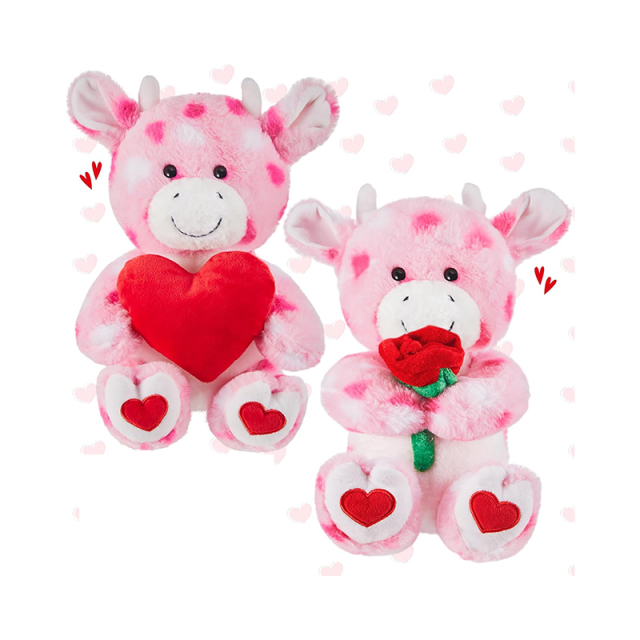 2 Sets Valentines Day Plush Stuffed Cow Cute Stuffed Heart Cow Animal Toys