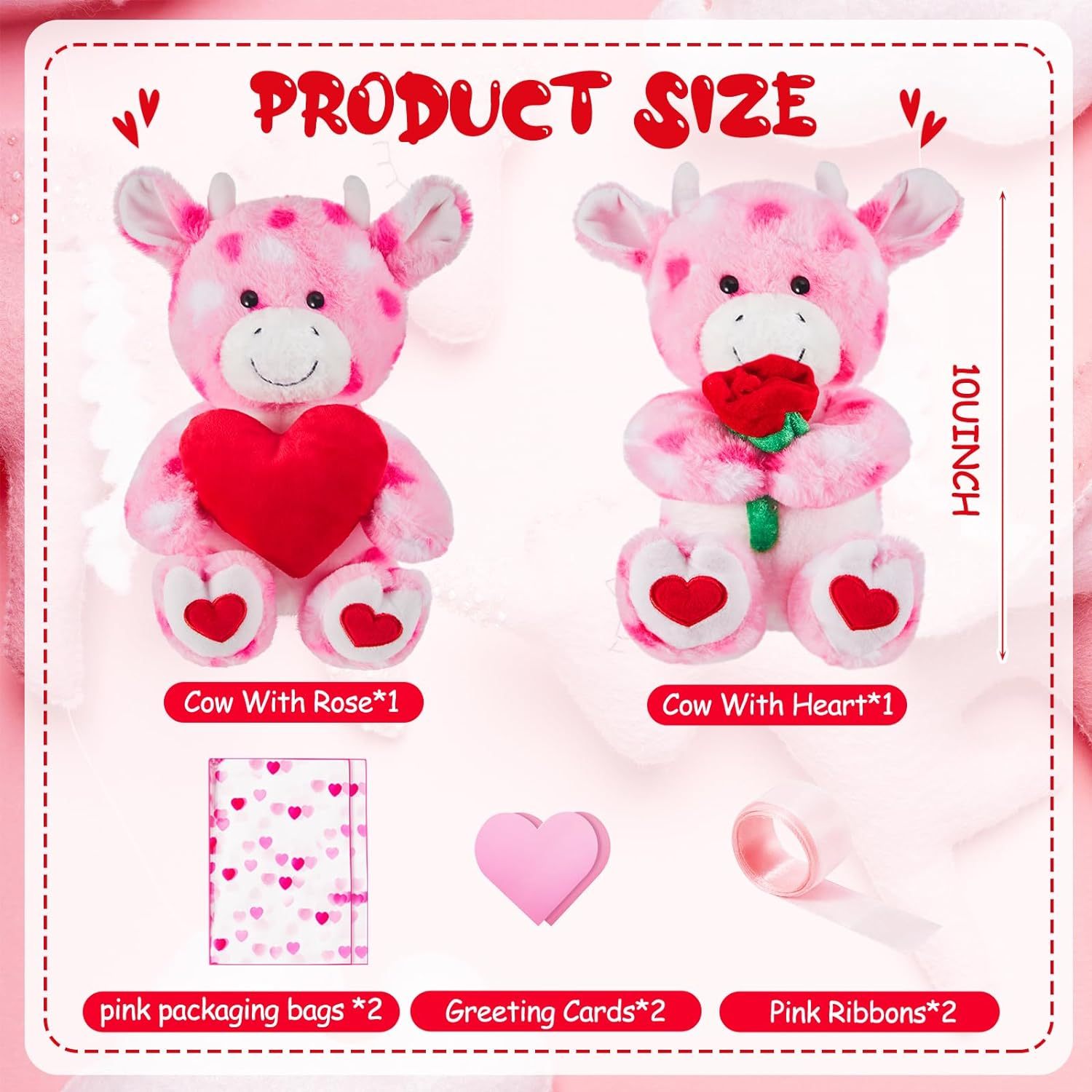 2 Sets Valentines Day Plush Stuffed Cow Cute Stuffed Heart Cow Animal Toys