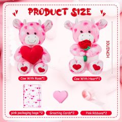 2 Sets Valentines Day Plush Stuffed Cow Cute Stuffed Heart Cow Animal Toys