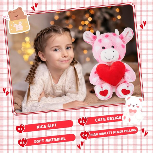2 Sets Valentines Day Plush Stuffed Cow Cute Stuffed Heart Cow Animal Toys