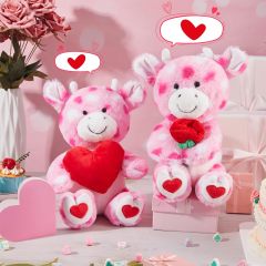 2 Sets Valentines Day Plush Stuffed Cow Cute Stuffed Heart Cow Animal Toys