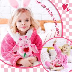 2 Sets Valentines Day Plush Stuffed Dragon Cute Animal Toys with Heart and Rose