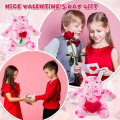 2 Sets Valentines Day Plush Stuffed Dragon Cute Animal Toys with Heart and Rose