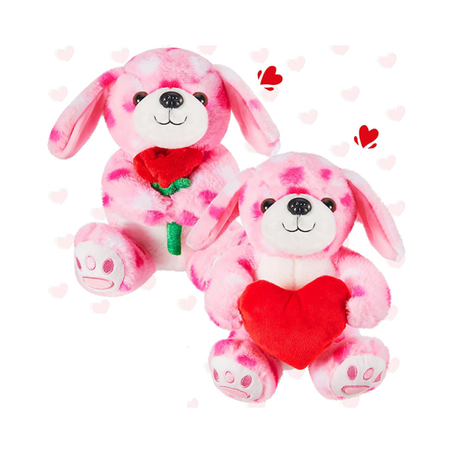 2 Sets Valentines Day Plush Cute Stuffed Heart Dog Animal Toys