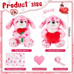 2 Sets Valentines Day Plush Cute Stuffed Heart Dog Animal Toys